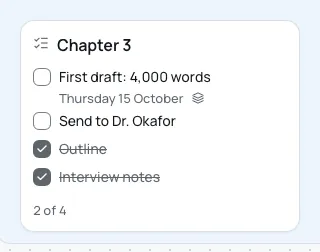 The Chapter 3 list on the Thesis board, where the same task is marked as also on Thursday 15 October.